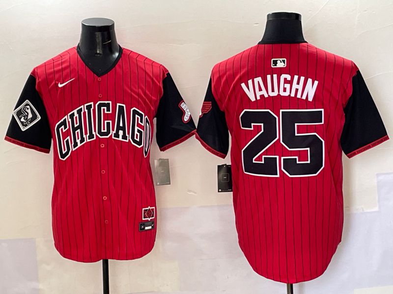 Men Chicago White Sox #25 Vaughn Red Stripe Joint Name Nike 2025 MLB Jersey style 13